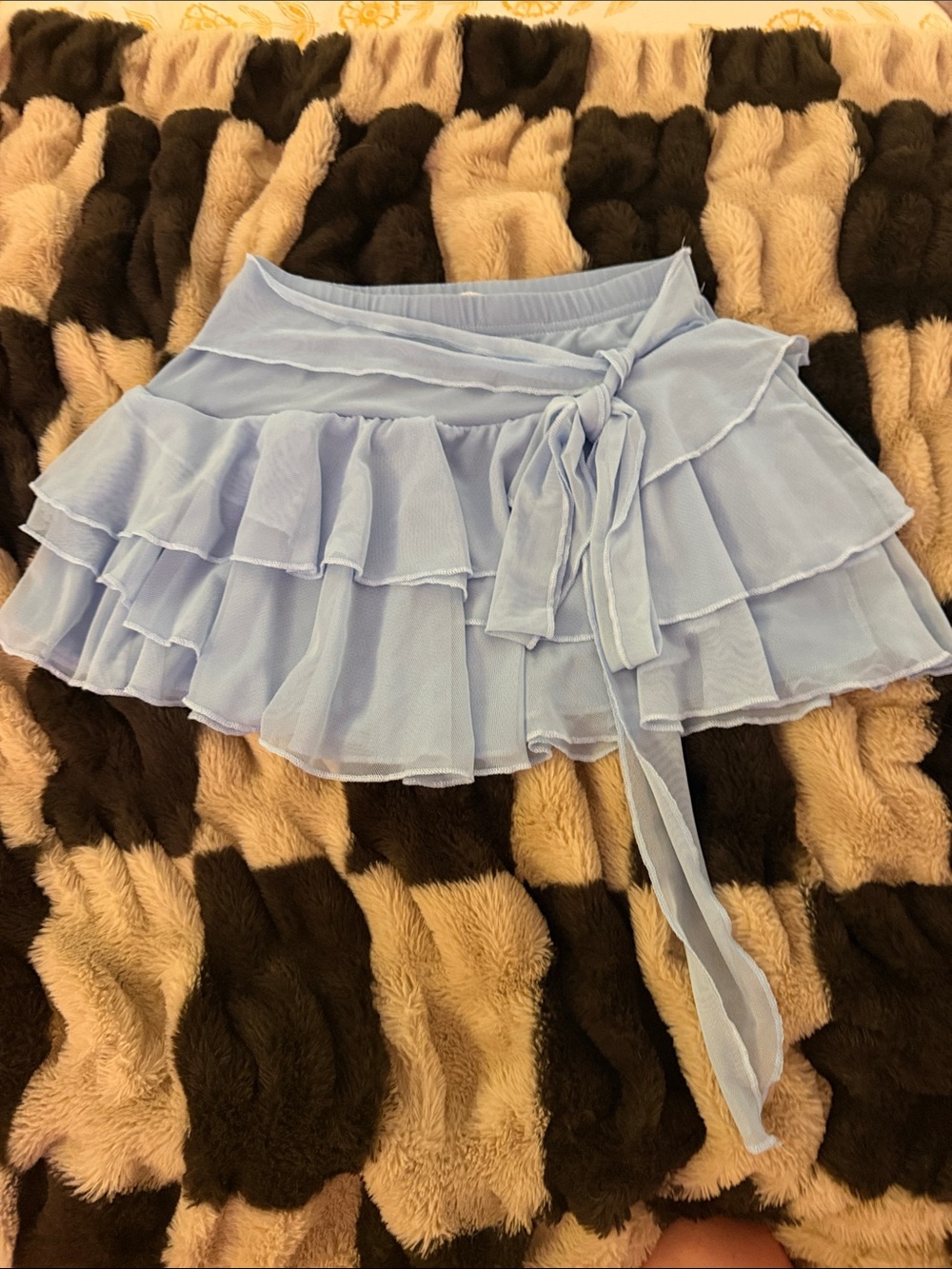 Avid love Light Blue Tiered Ruffle Mini Skirt with Tie Waist